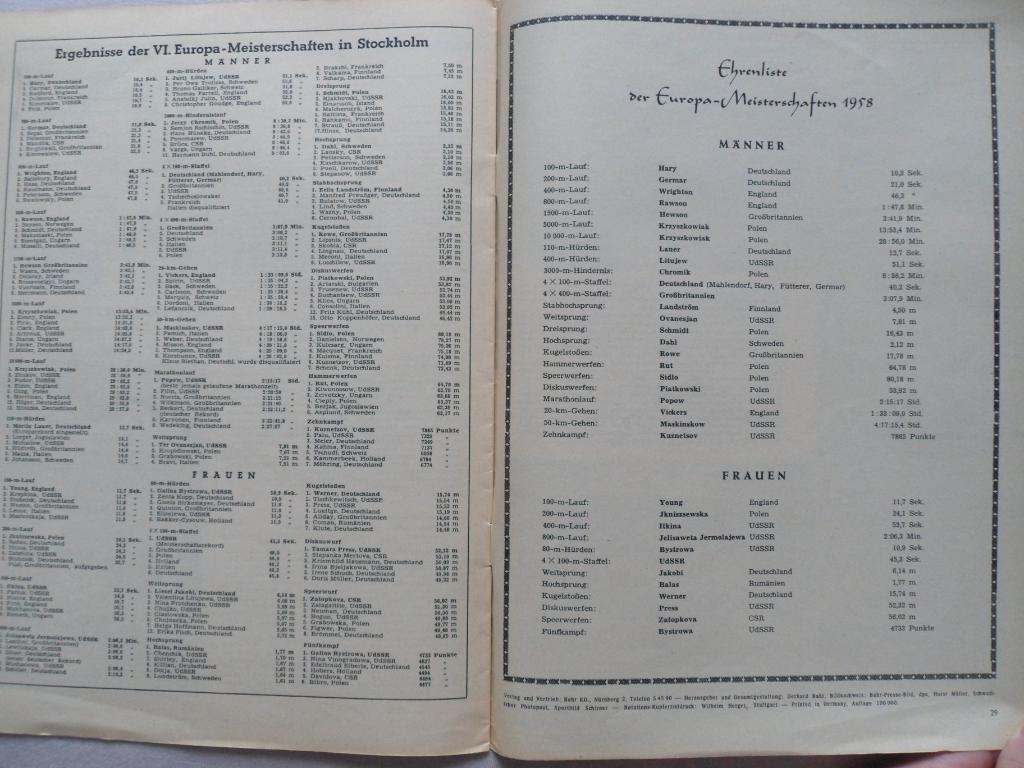 журнал Чемпионат Европы по легкой атлетике 1958 Спецвыпуск (ФРГ) 2