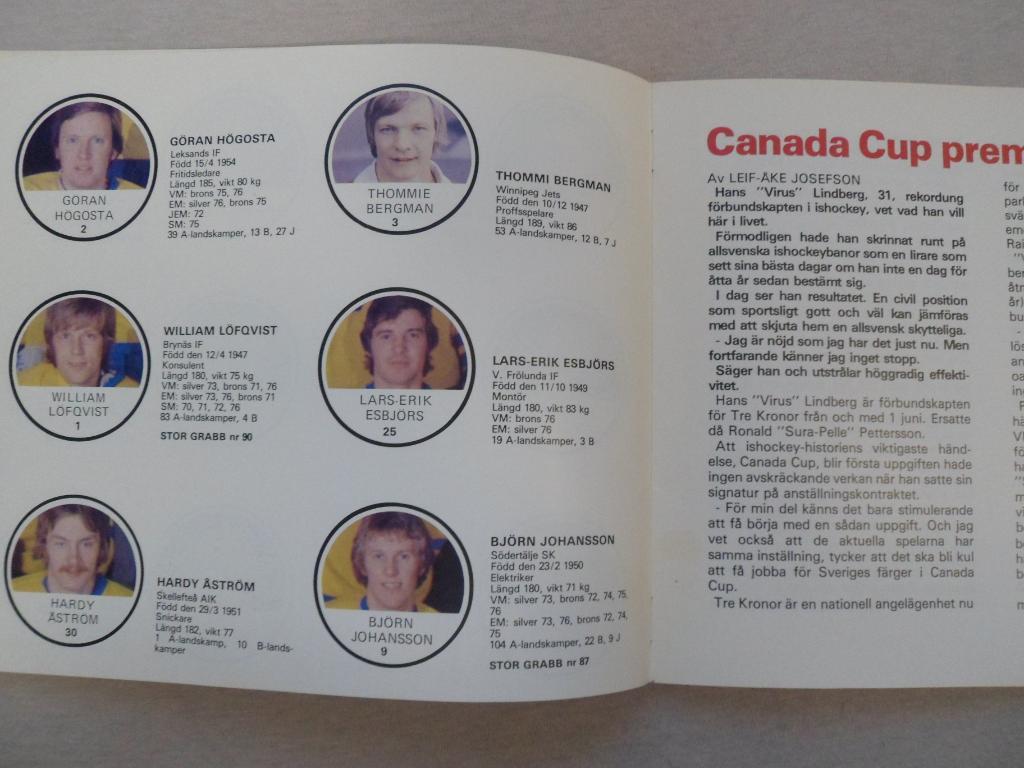 программа Кубок Канады - 1976. Сборная Швеции 3