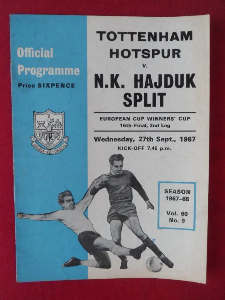программа Тоттенхэм - Хайдук (кубок кубков 1967)