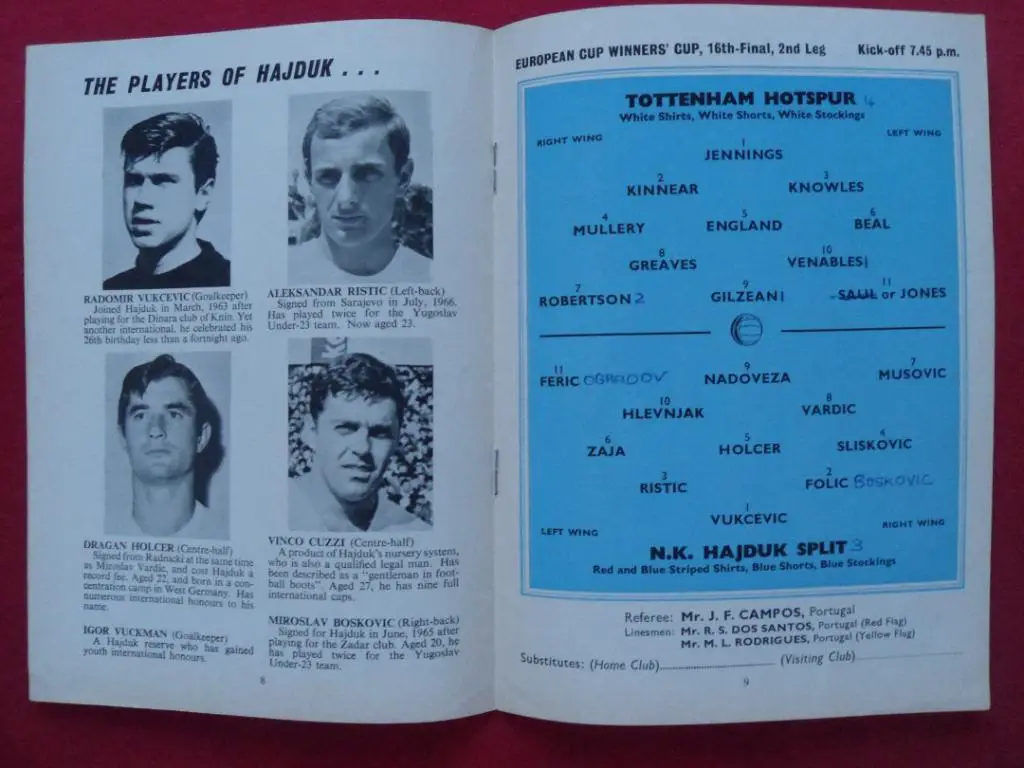 программа Тоттенхэм - Хайдук (кубок кубков 1967) 2