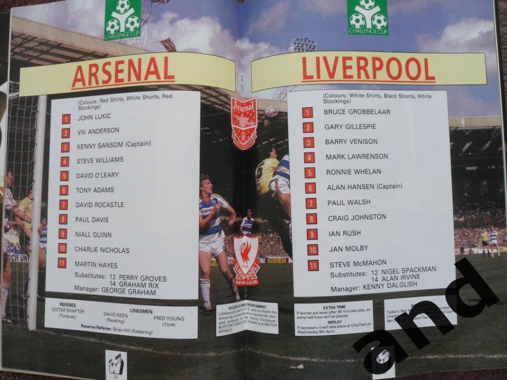 программа Арсенал - Ливерпуль (Кубок Английской лиги 1987 Финал)2 постера команд 1