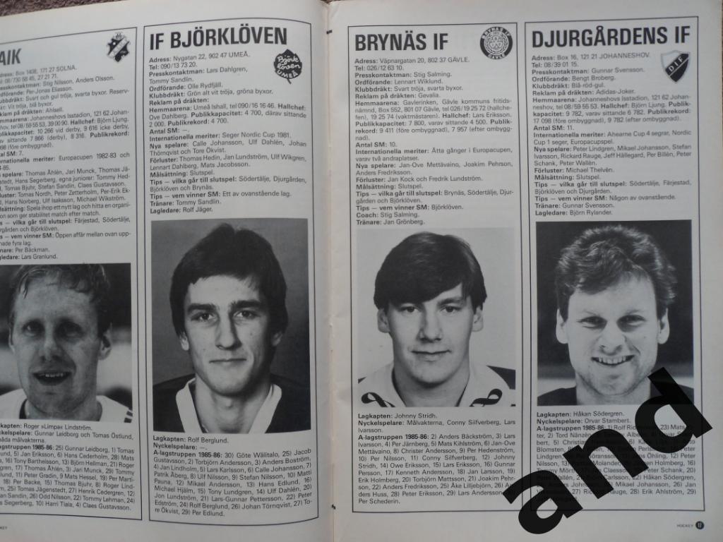 журнал Хоккей (Швеция) № 8 (1985) постеры всех команд Элитсерии 6