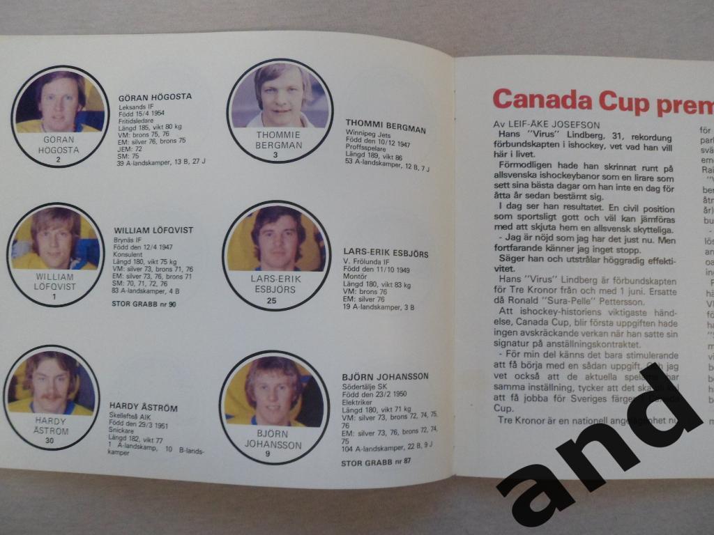 программа Кубок Канады - 1976. Сборная Швеции 3
