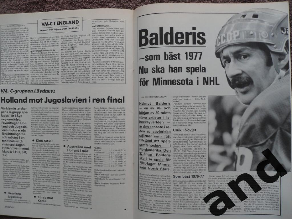 журнал Хоккей (Швеция) № 7 (1989) большой постер Карлссон 3