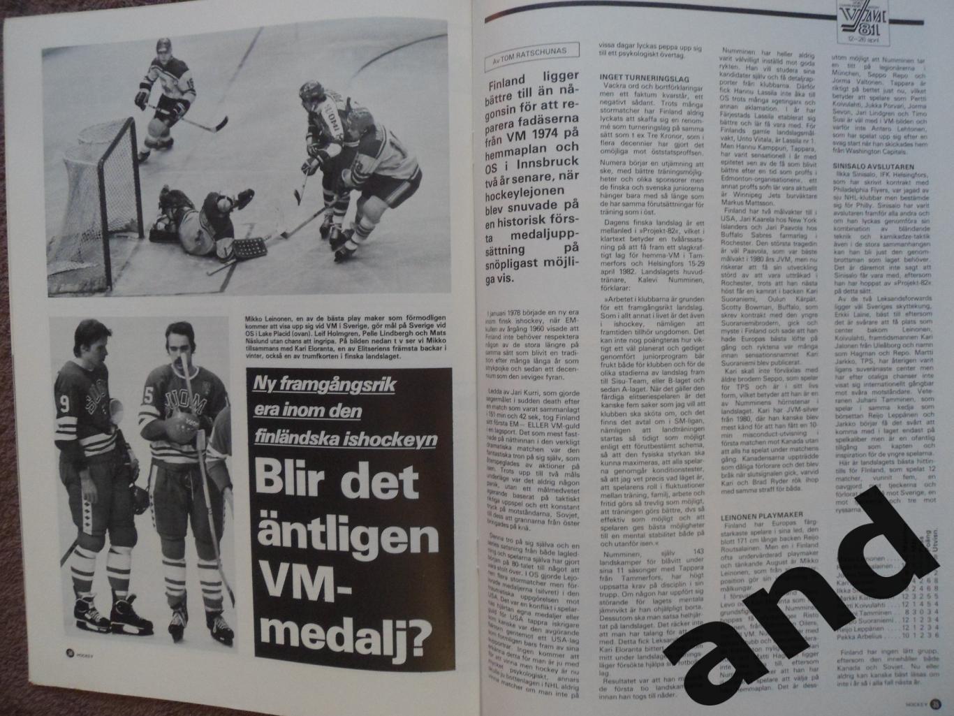 журнал Хоккей (Швеция) № 3 (1981) чемпионат мира 3