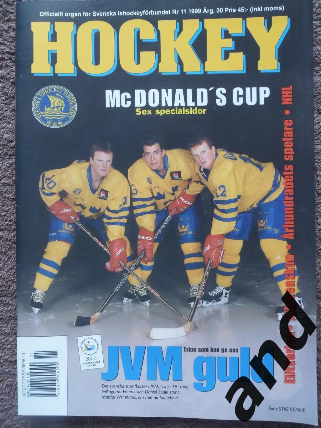 журнал Хоккей (Швеция) № 11 (1999) большой постер сб. Швеции