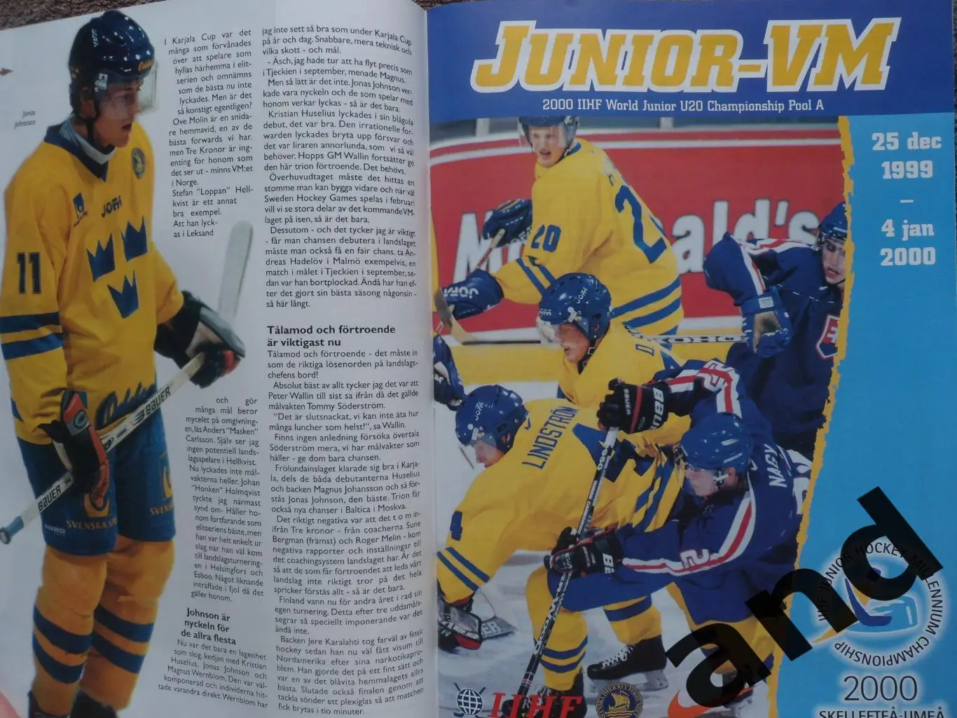 журнал Хоккей (Швеция) № 11 (1999) большой постер сб. Швеции 4