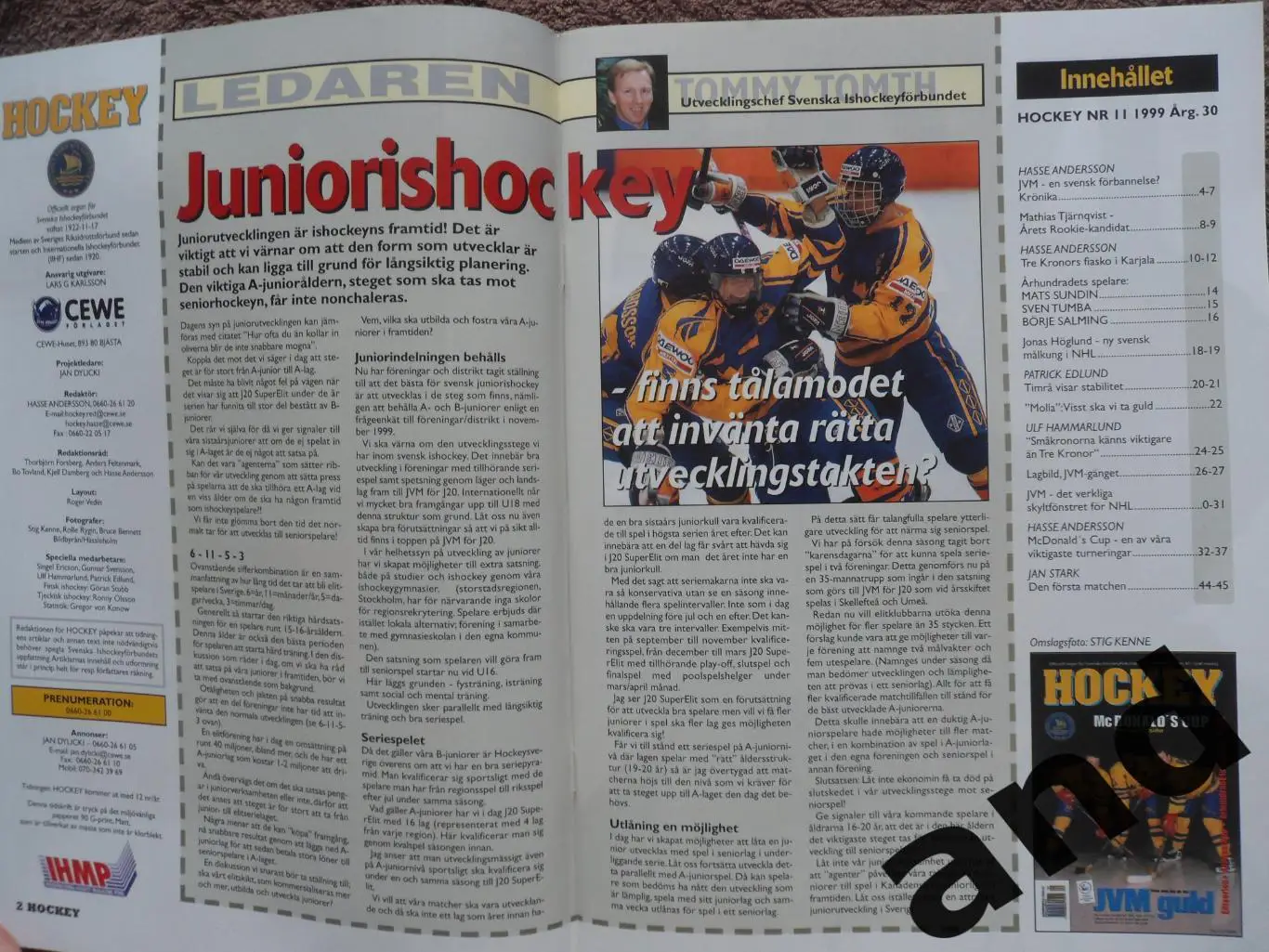 журнал Хоккей (Швеция) № 11 (1999) большой постер сб. Швеции 7
