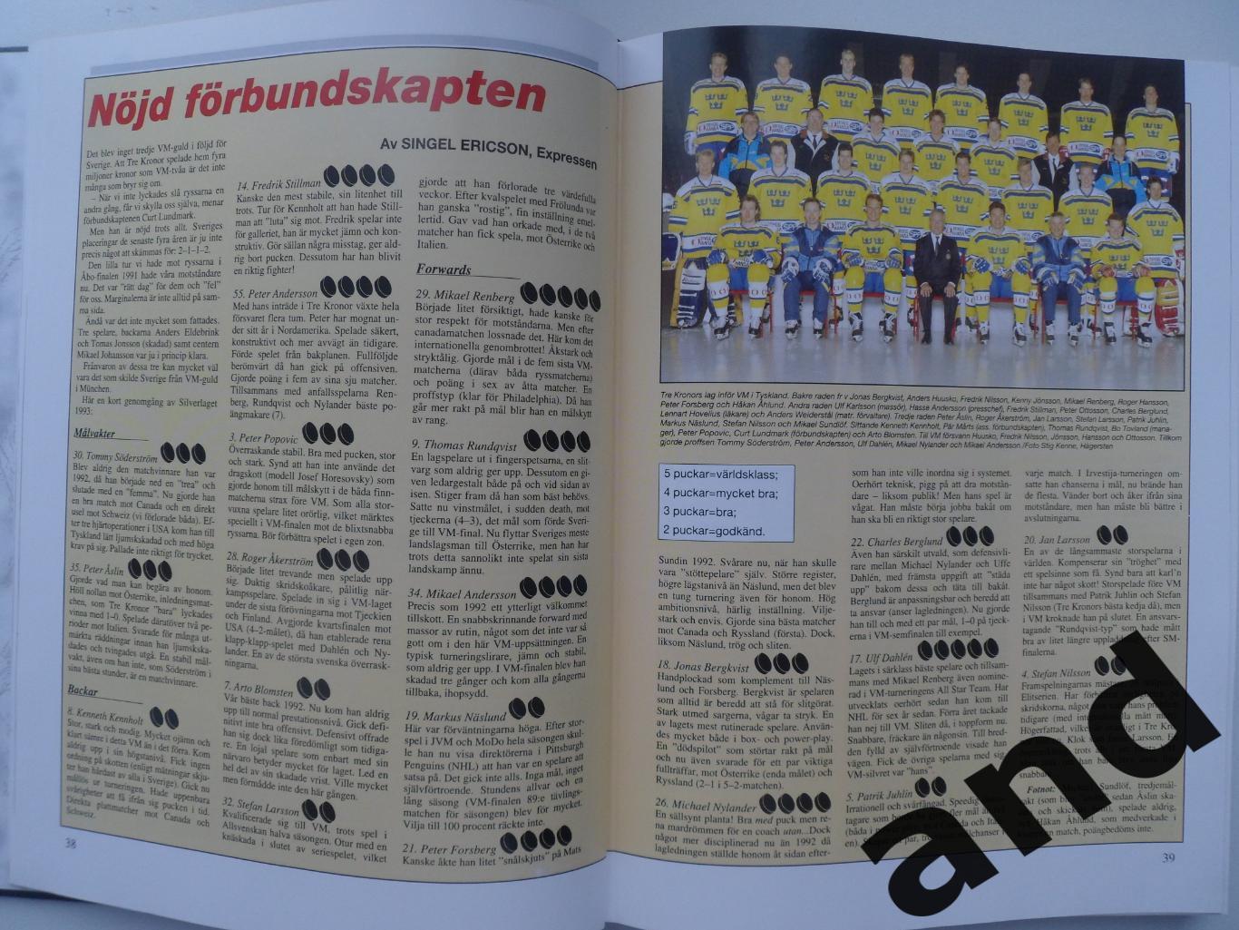 книга-фотоальбом Хоккей. Шведский ежегодник Тре кронор - 1993 г. 2