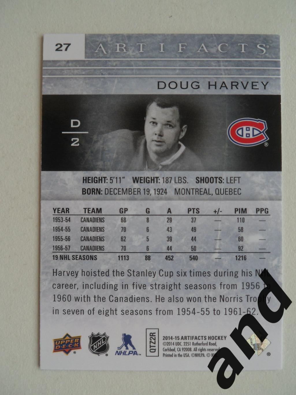 карточка Doug Harvey (27 Artifacts) 2014-15 1