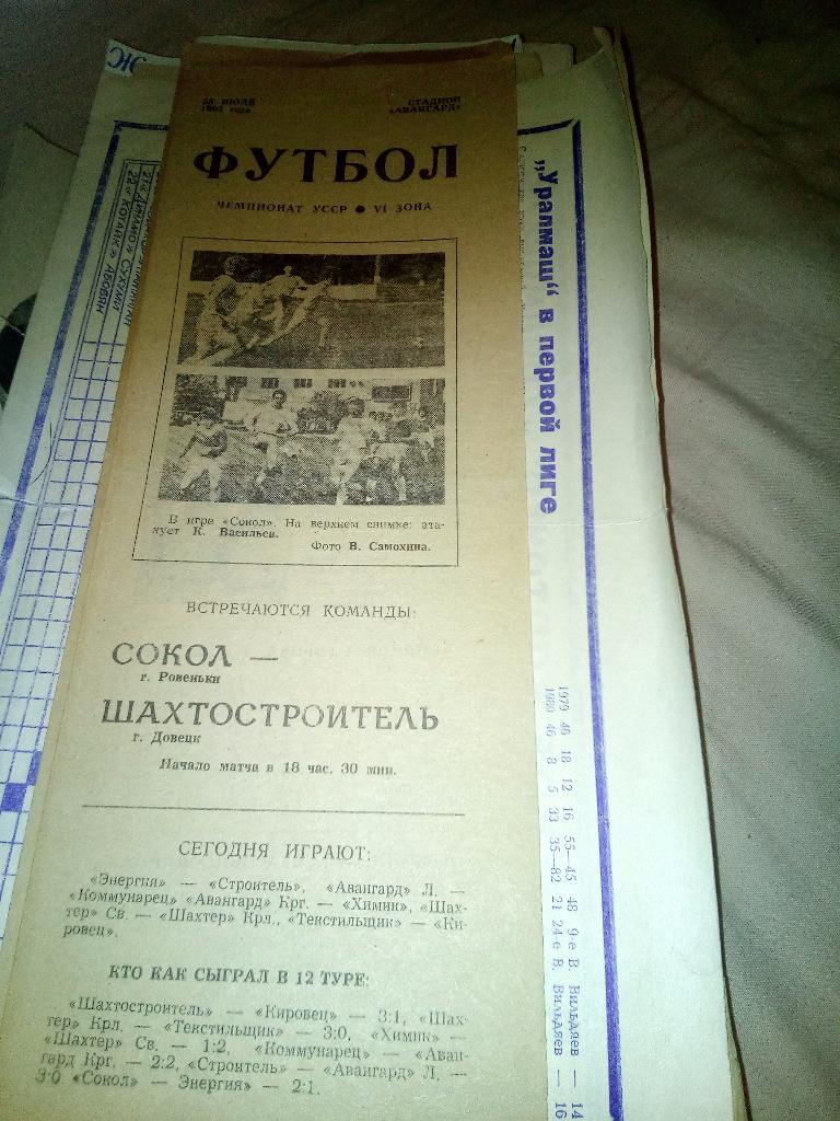 11н сокол Ровеньки Шахтостроитель Донецк 1981