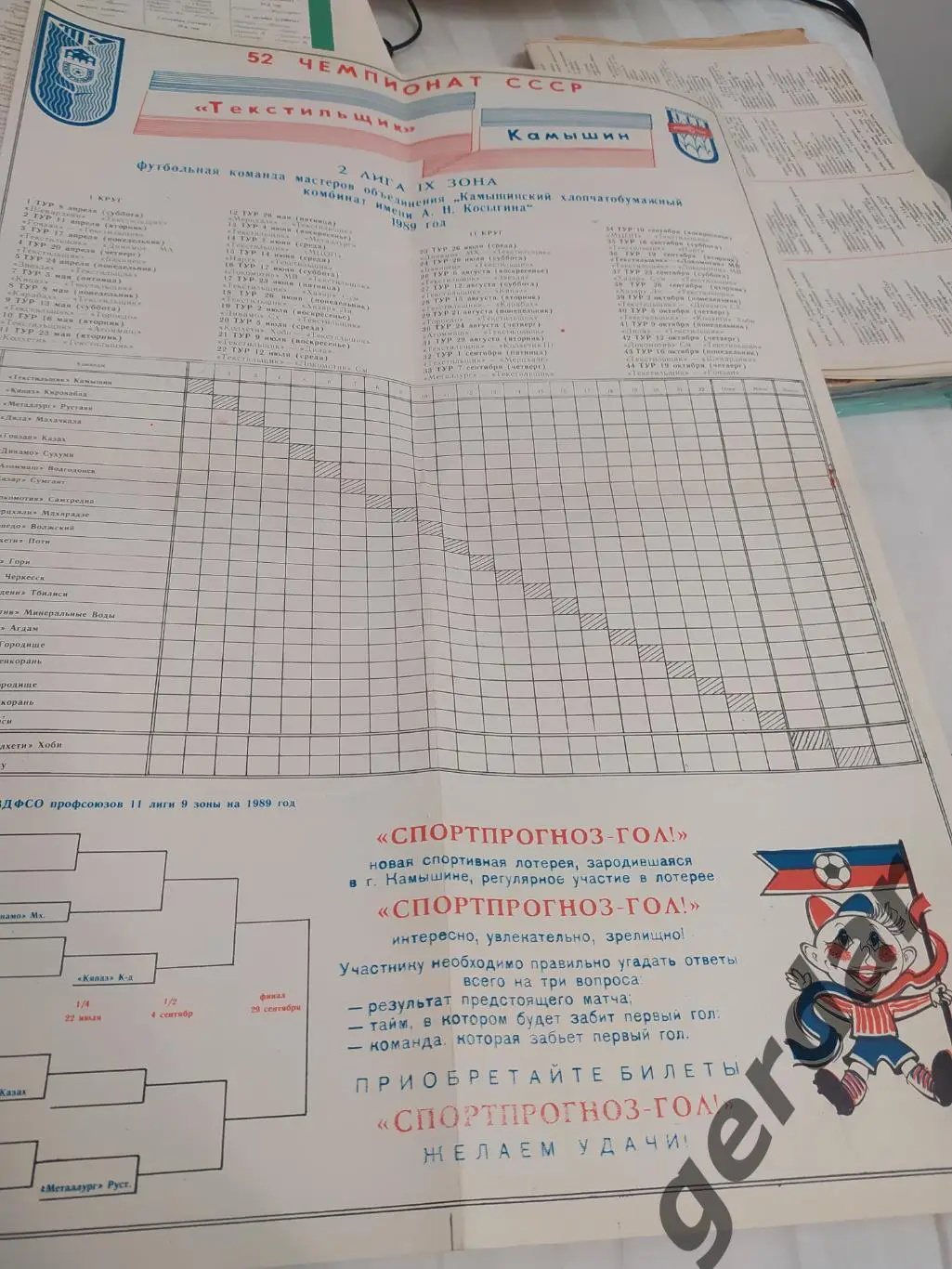 20 текстильщик Камышин 1989 календарь игр