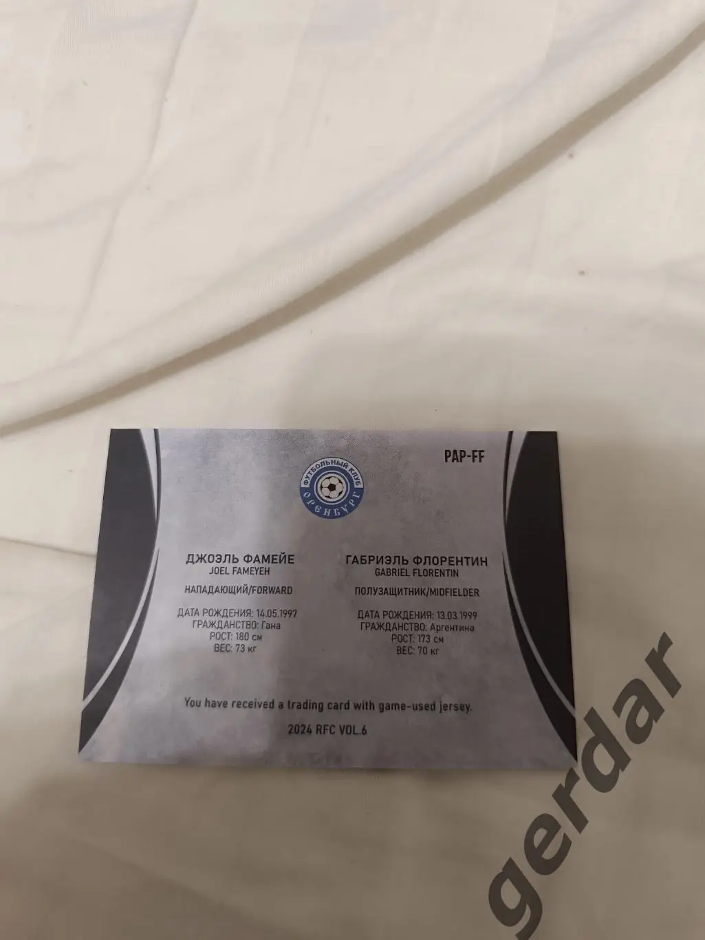 Джоэль фамейе Габриэль Флорентин Оренбург карта с кусками игровых джерси 4/8 1