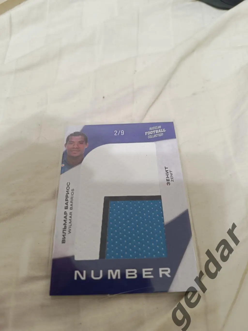 Вильмар Барриос Зенит Санкт Петербург .карта с куском игровой джерси
