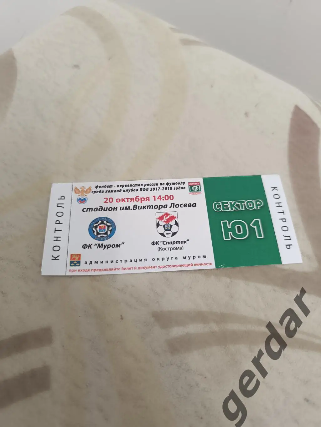 72 билет Муром Спартак Кострома 2017 вид 1