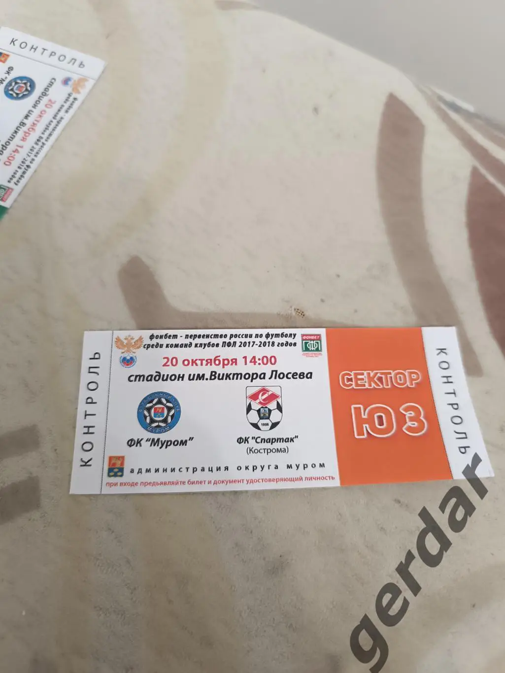 72 билет Муром Спартак Кострома 2017 вид 2
