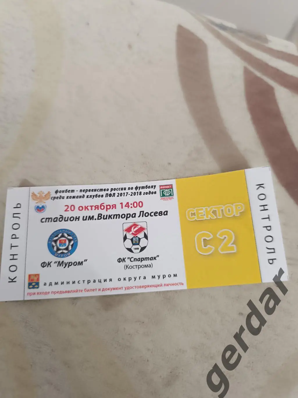 72 билет Муром Спартак Кострома 2017 вид 4