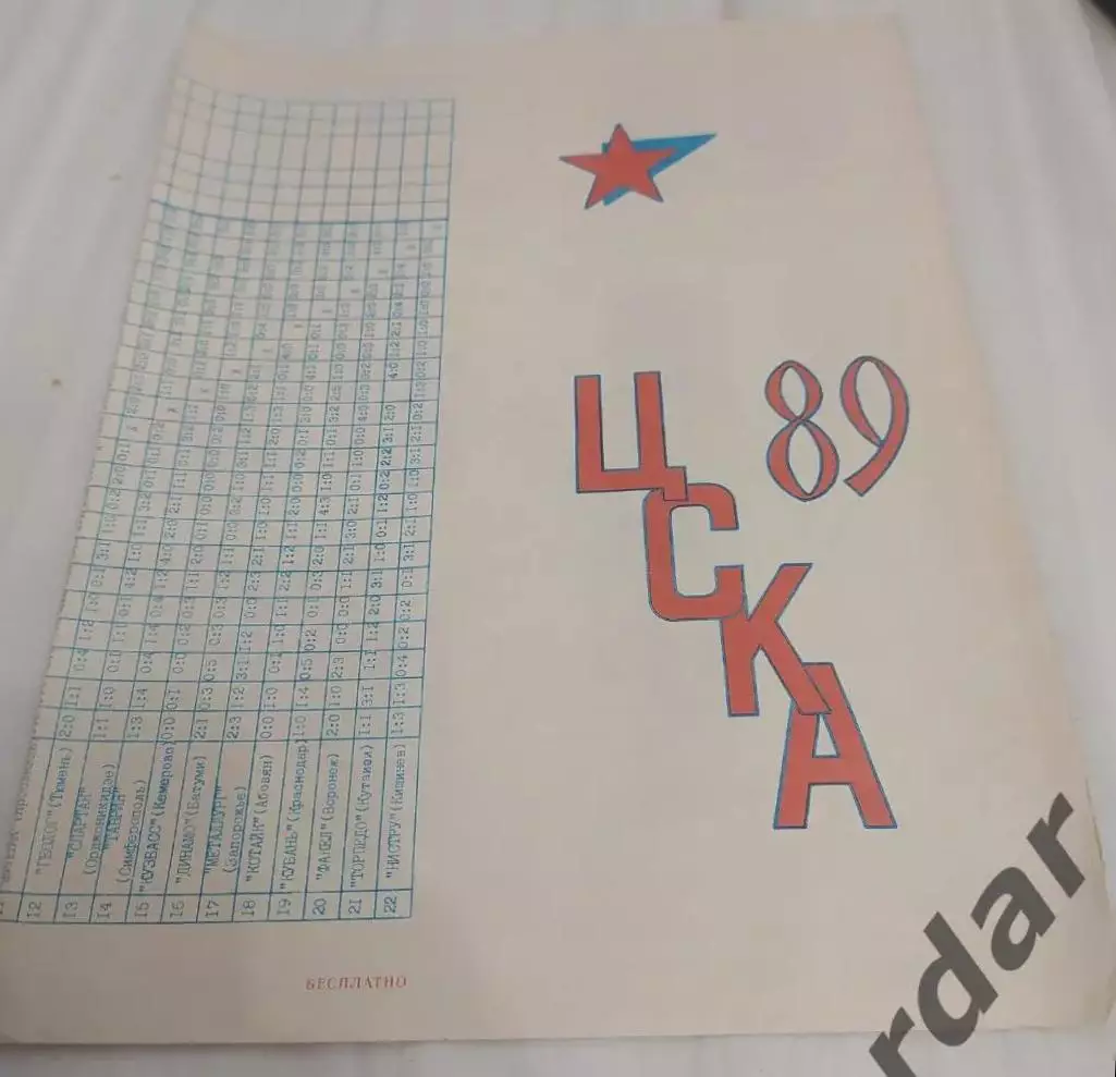 19 ЦСКА Москва 1989 программа сезона и календарь игр