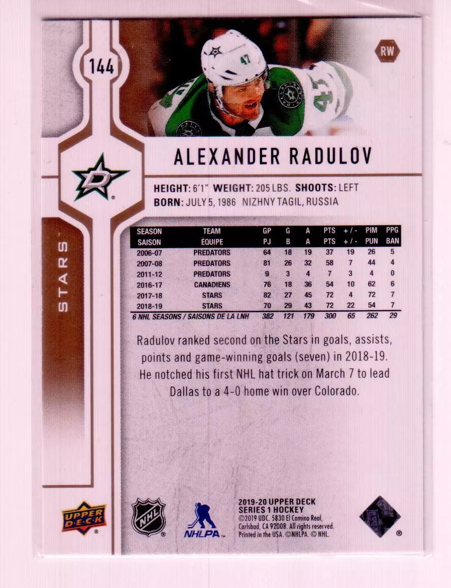 2019-20 Upper Deck Silver #144 Alexander Radulov 1