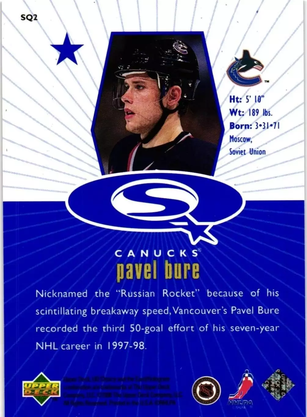 1998-99 UD Choice StarQuest Blue #SQ2 Pavel Bure 1
