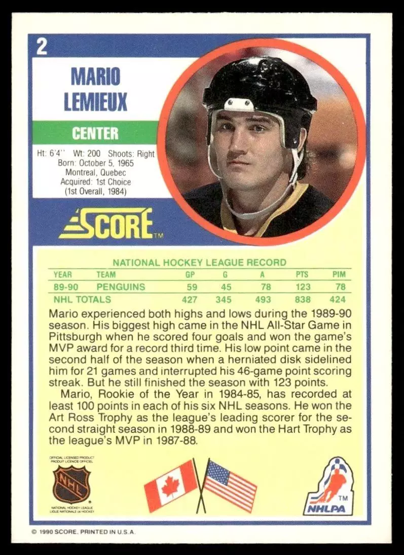 1990-91 Score #2 Mario Lemieux 1