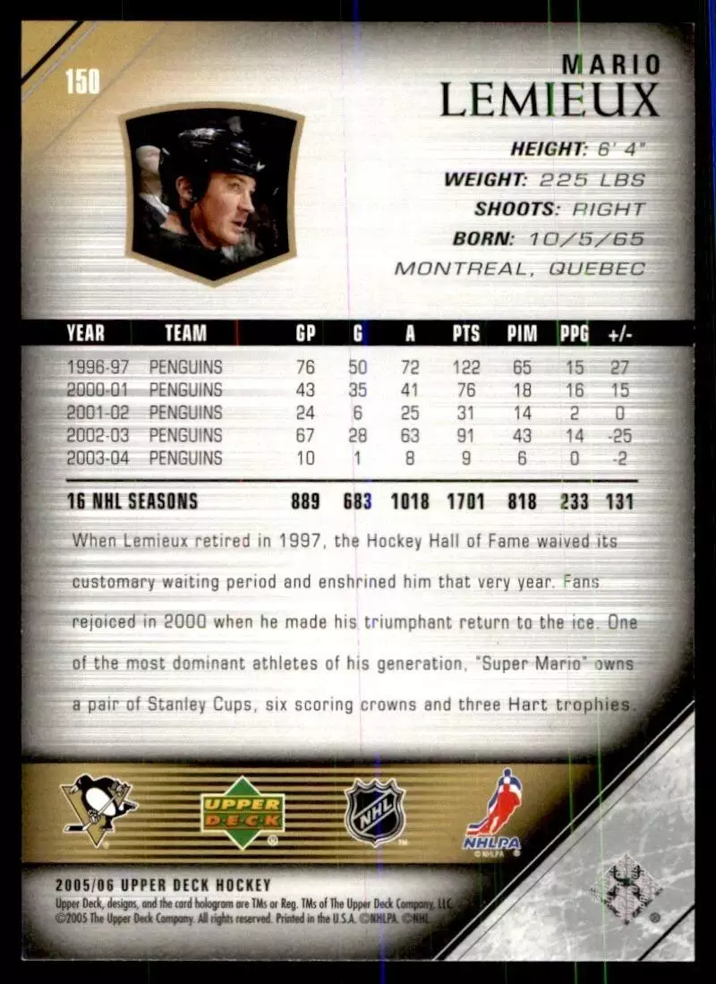 2005-06 Upper Deck #150 Mario Lemieux 1