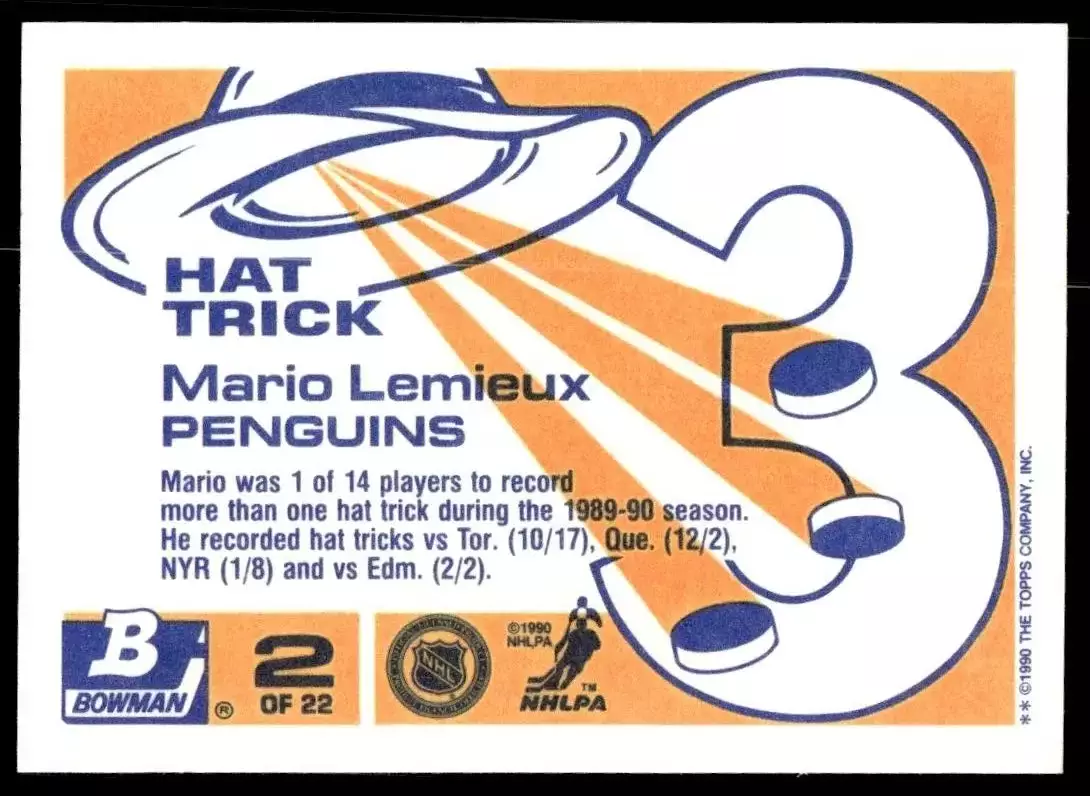 1990-91 Bowman Hat Tricks #2 Mario Lemieux 1