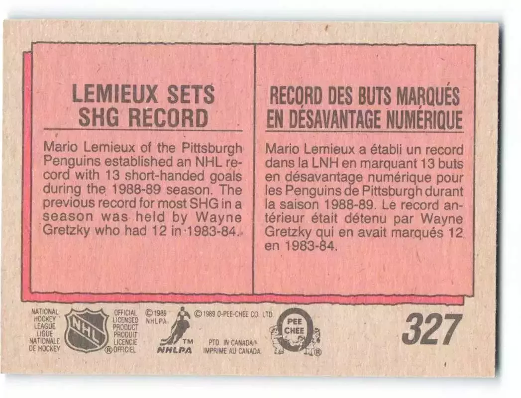 1989-90 O-Pee-Chee #327 Mario Lemieux HL 1