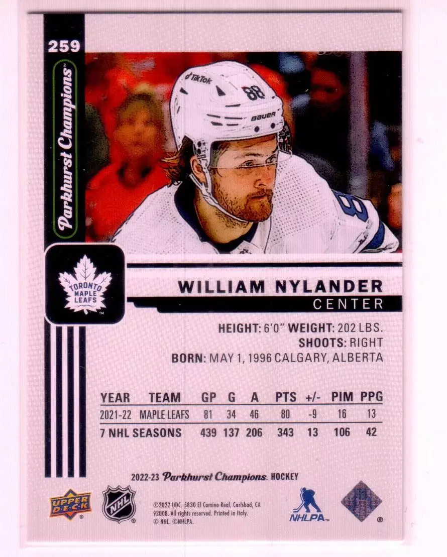 2022-23 Parkhurst Champions #259 William Nylander 1