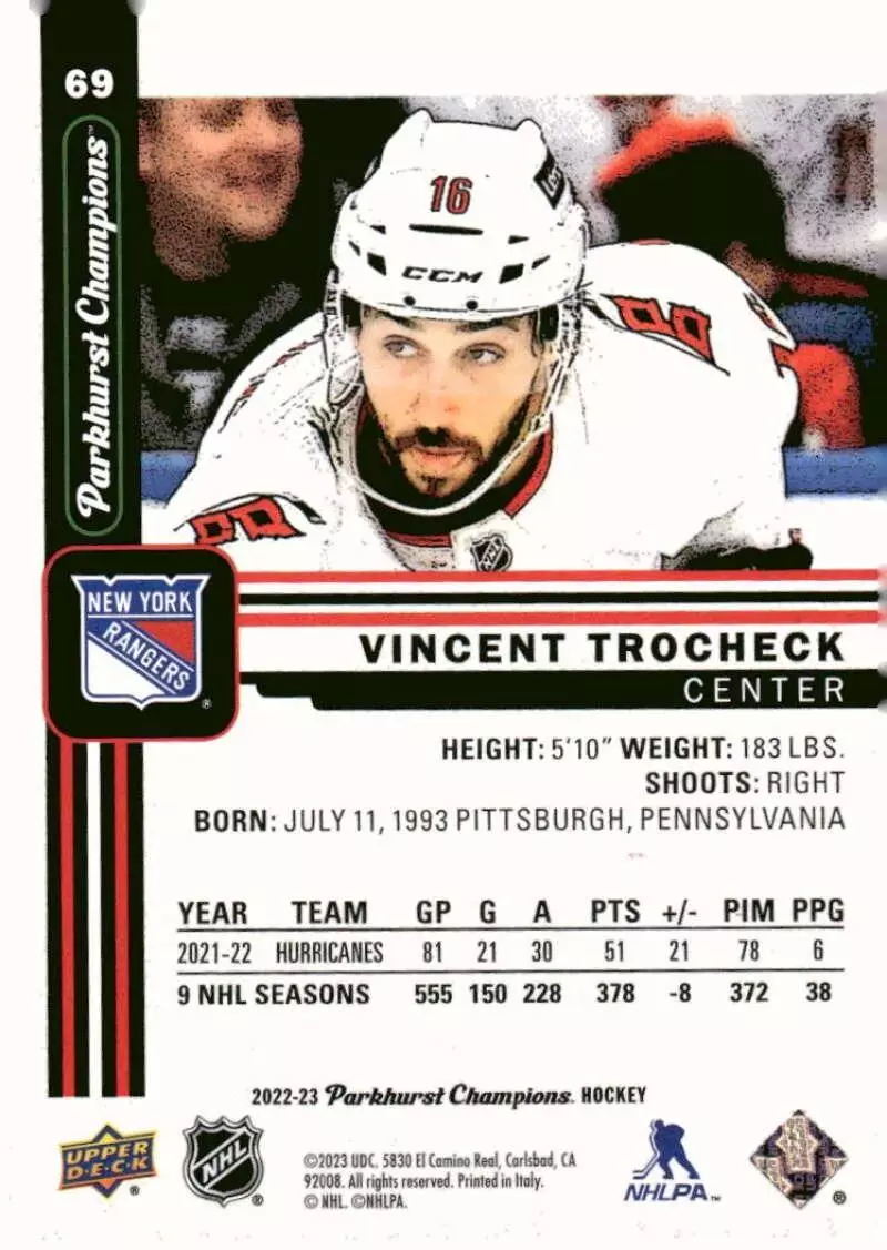 2022-23 Parkhurst Champions #69 Vincent Trocheck 1