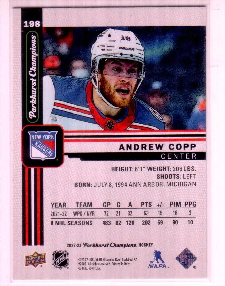 2022-23 Parkhurst Champions #198 Andrew Copp 1