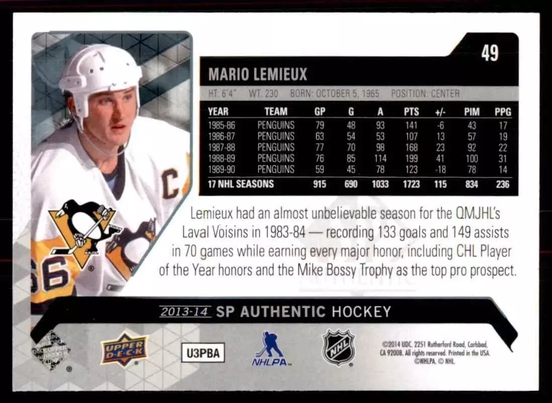 2013-14 SP Authentic #49 Mario Lemieux 1
