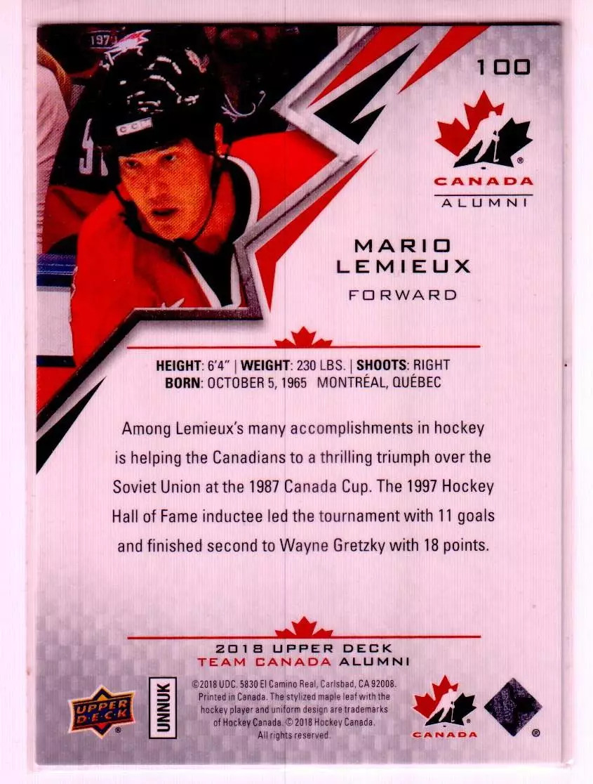 2018-19 Upper Deck Team Canada Juniors #100 Mario Lemieux 1