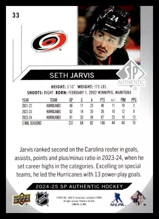 2024-25 SP #33 Seth Jarvis 1
