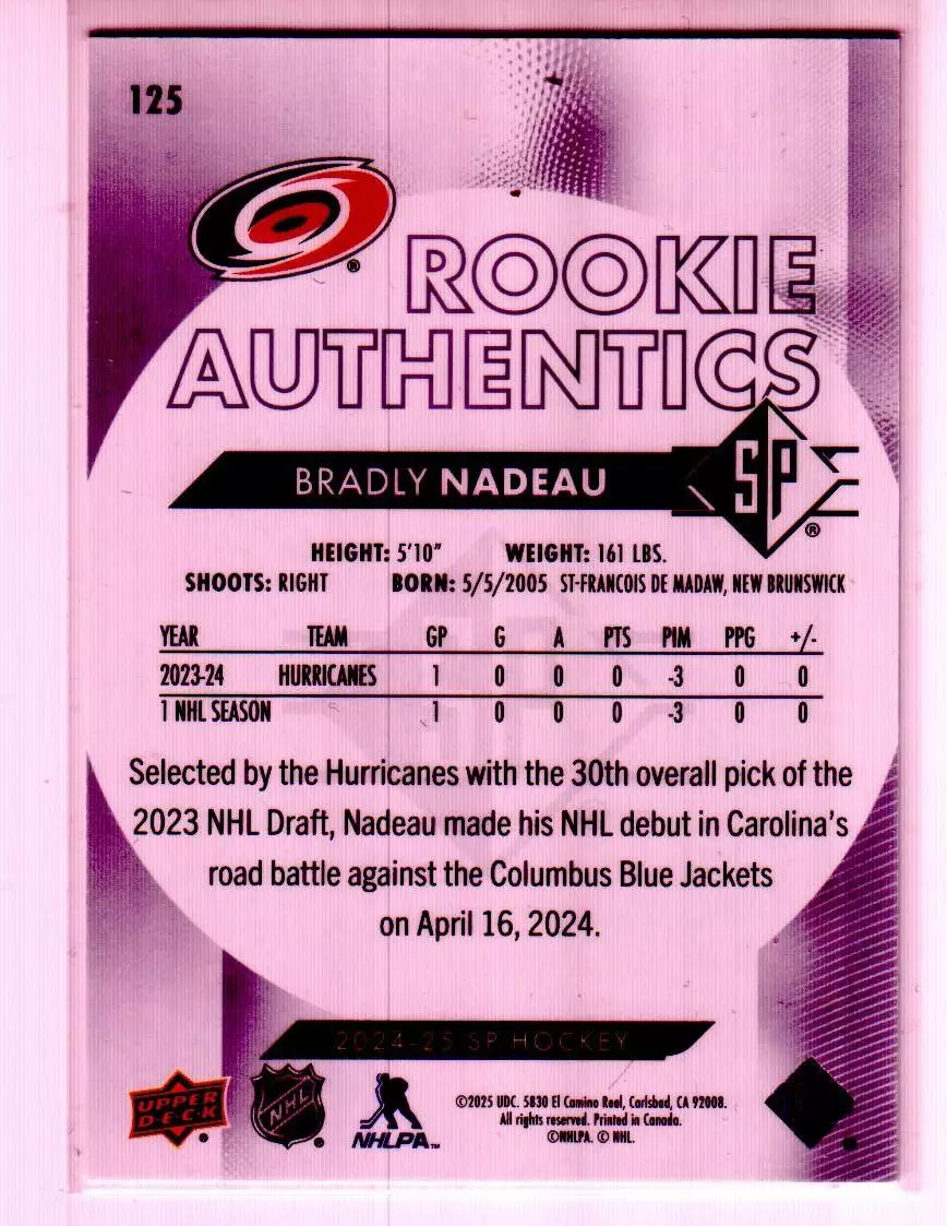 2024-25 SP #125 Bradly Nadeau RC 1211\1299 1
