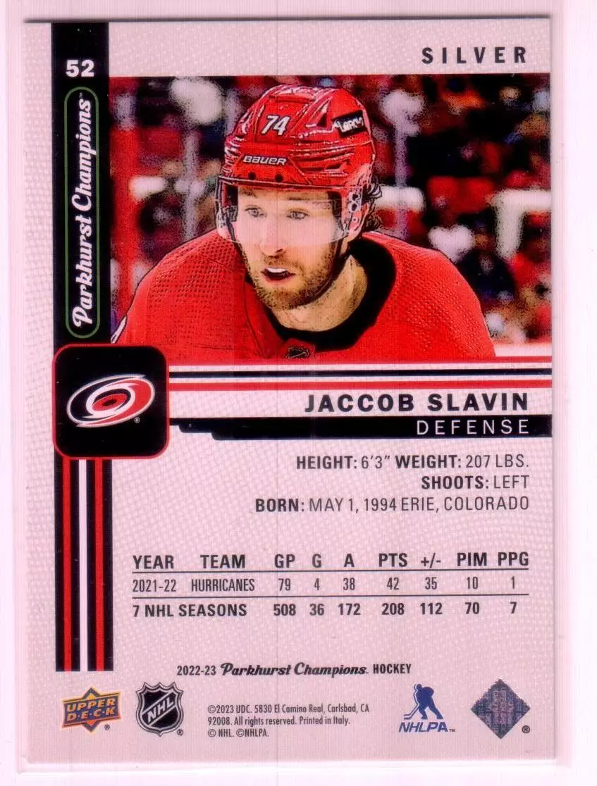 2022-23 Parkhurst Champions Silver #52 Jaccob Slavin 1