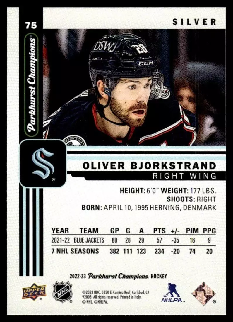 2022-23 Parkhurst Champions Silver #75 Oliver Bjorkstrand 1