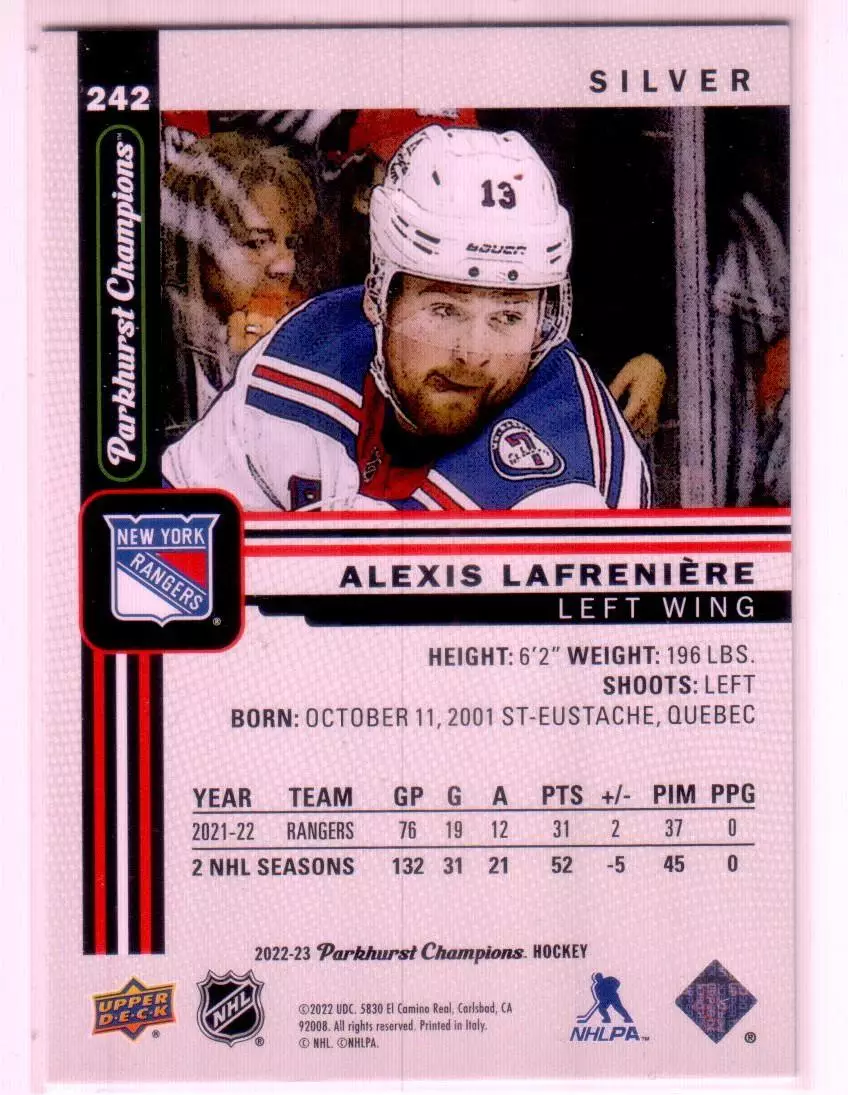 2022-23 Parkhurst Champions Silver #242 Alexis Lafreniere 1