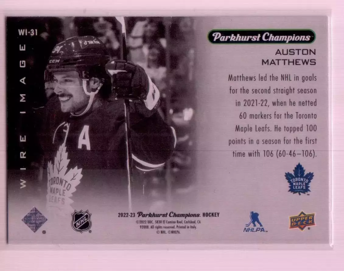 2022-23 Parkhurst Champions Wire Images #WI31 Auston Matthews 1