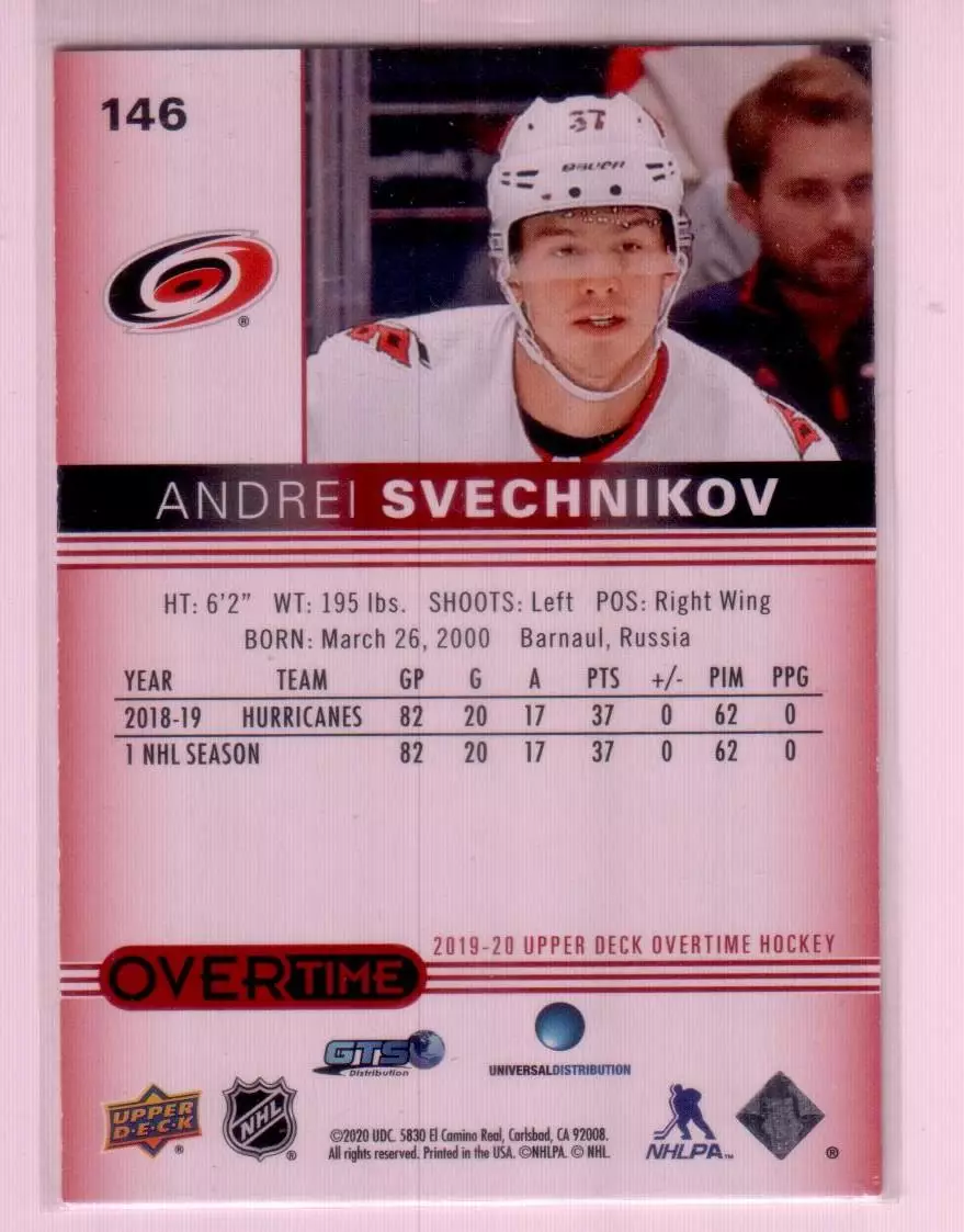 2019-20 Upper Deck Overtime Red #146 Andrei Svechnikov 25\99 1