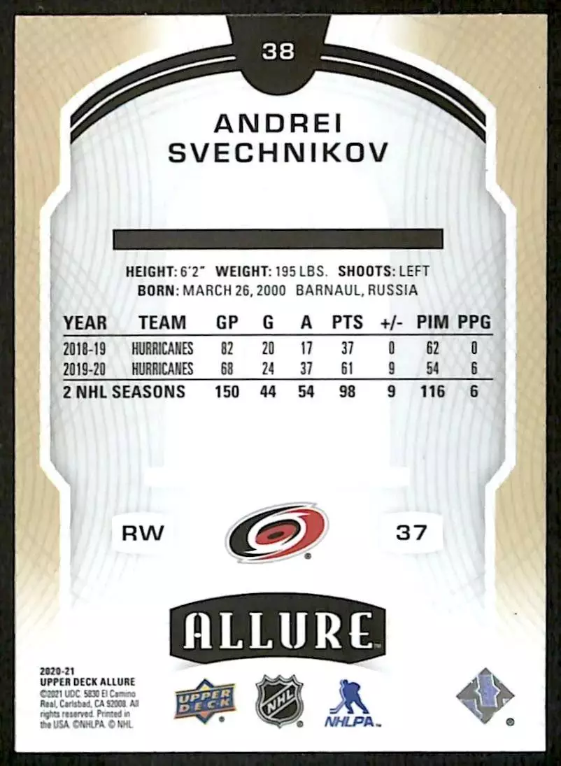 2020-21 Upper Deck Allure #38 Andrei Svechnikov 1