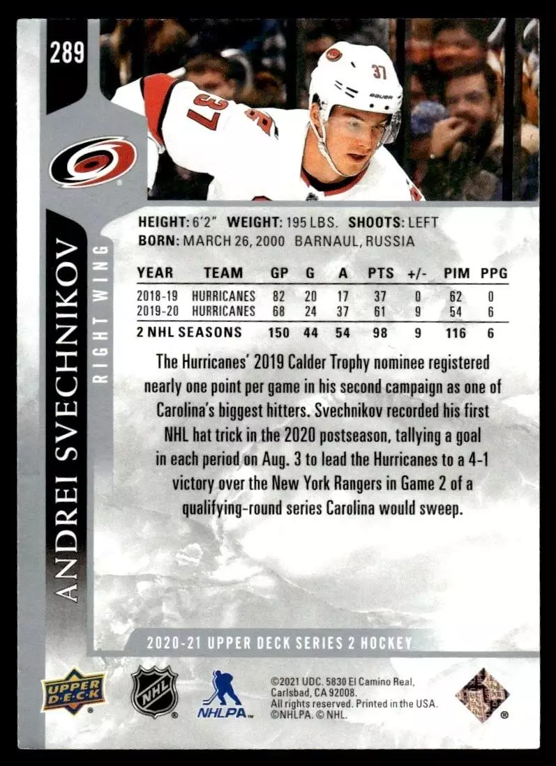 2020-21 Upper Deck #289 Andrei Svechnikov 1