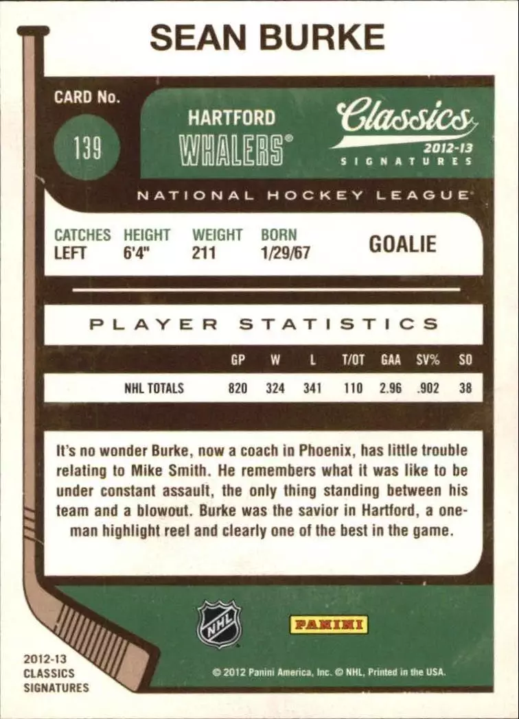 2012-13 Classics Signatures #139 Sean Burke 1
