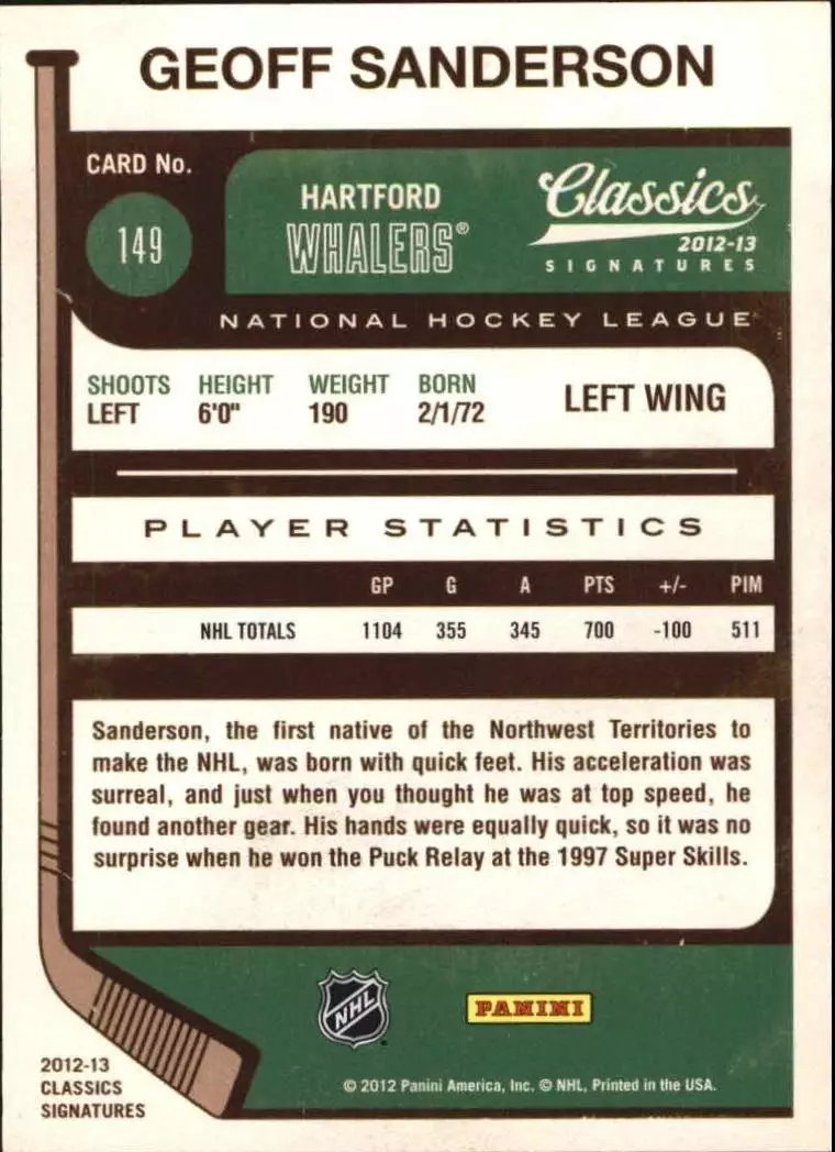 2012-13 Classics Signatures #149 Geoff Sanderson 1