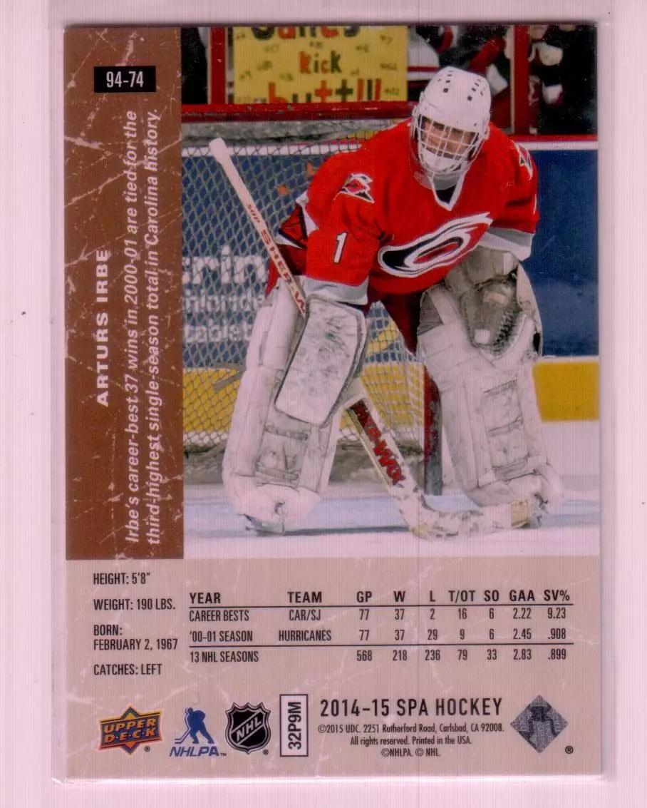 2014-15 SP Authentic '94-95 SP Retro #74 Arturs Irbe 1