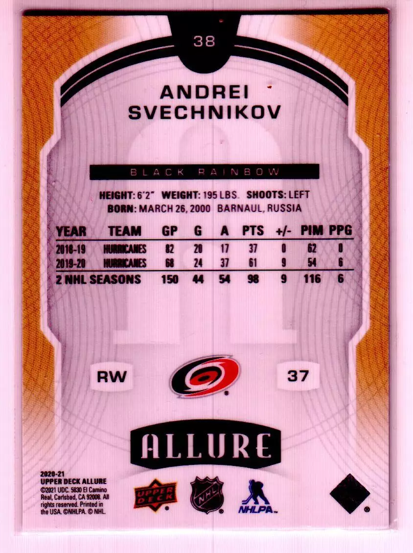 20-21 Upper Deck Allure Black Rainbow #38 Andrei Svechnikov 1