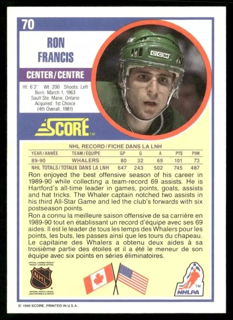 1990-91 Score #70 Ron Francis 1