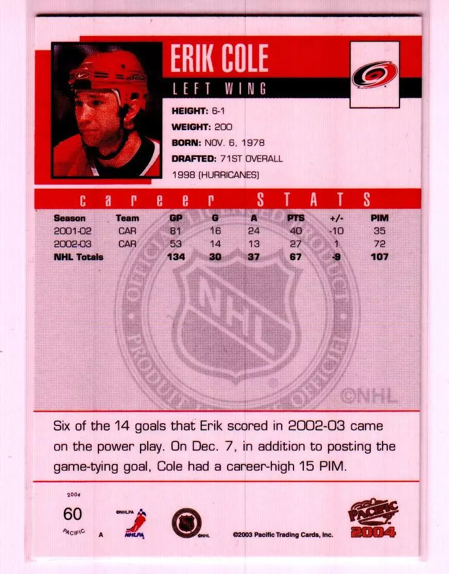 2003-04 Pacific #60 Erik Cole 1