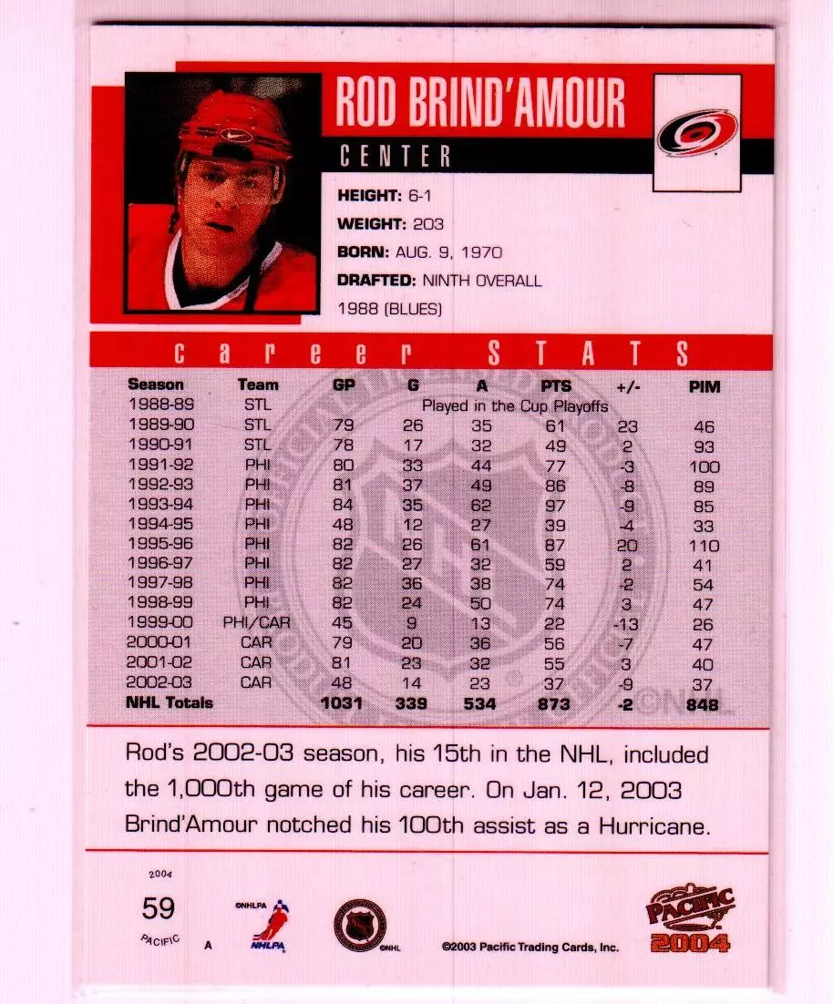 2003-04 Pacific #59 Rod Brind'Amour 1