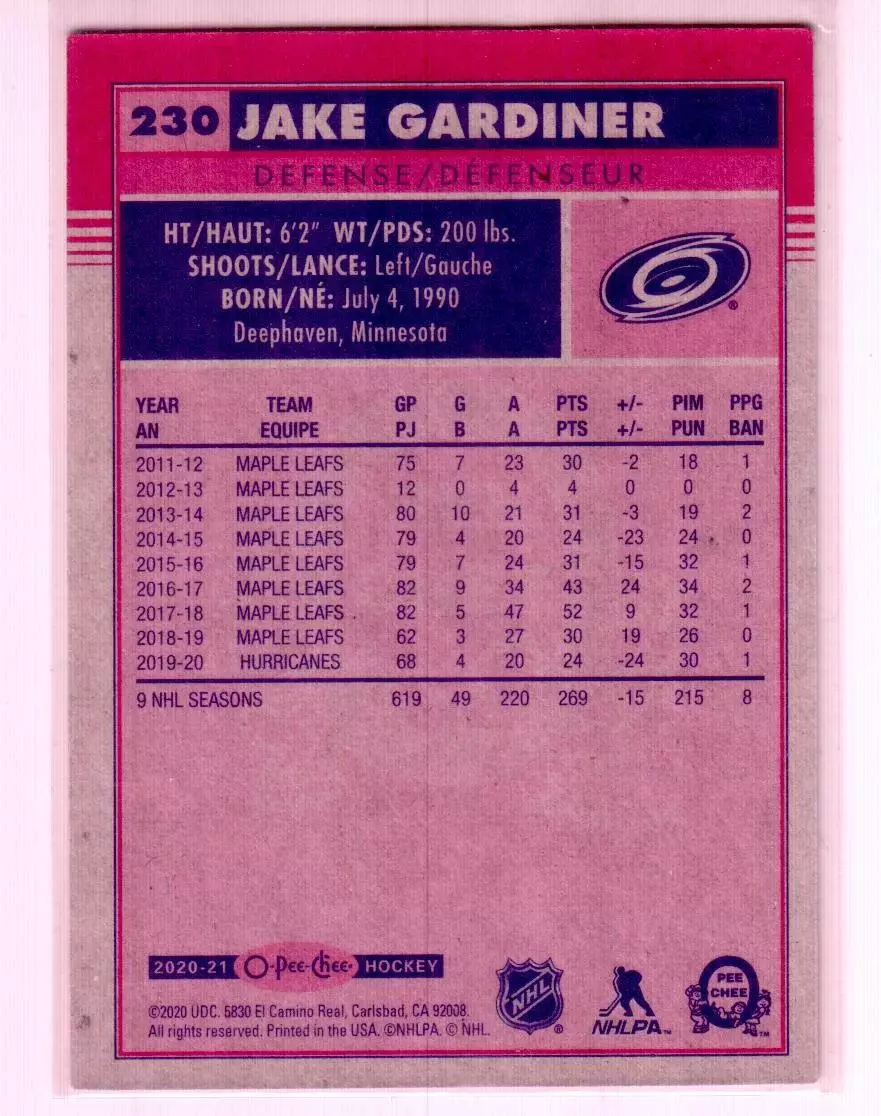 2020-21 O-Pee-Chee Retro #230 Jake Gardiner 1